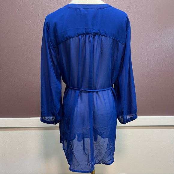 Motherhood Blue Tunic with Tie Front and Mandarin Collar - Picture 2 of 6